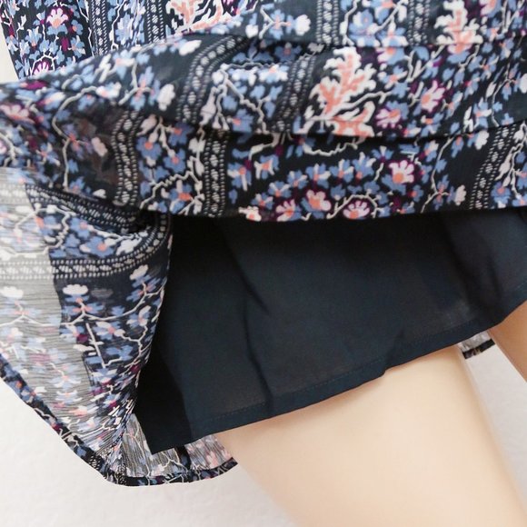 PAIGE 100% Silk Olympia Dark Ink Blue/Bouquet Tiered Ruffle Mini Dress M $298 - Picture 13 of 16